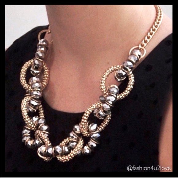 Amrita Singh Jewelry - AMRITA SINGH Gold-tone brass necklace with glass gunmetal faceted beads